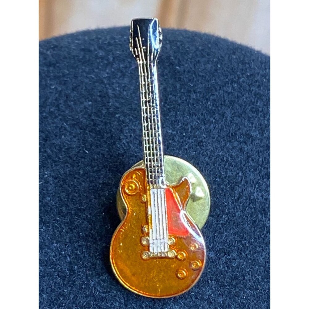Vintage Electric Guitar Lapel Pin Tie Tack Hat Enamel Collectible 1 3/8" x 1/2"